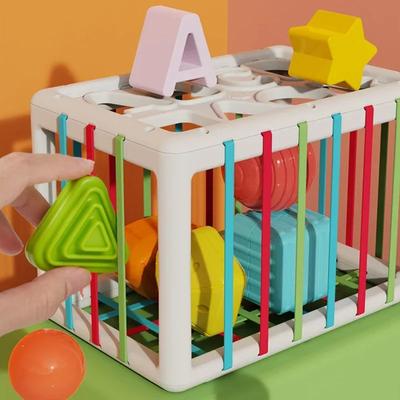 Jouets de tri de forme de bébé, jouets éducatifs Montessori pour enfants, Cube sensoriel coloré avec bandes élastiques pour la motricité Fine