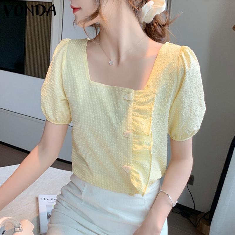 

Летние женские однотонные топы VONDA с ​​квадратным вырезом и пышными рукавами