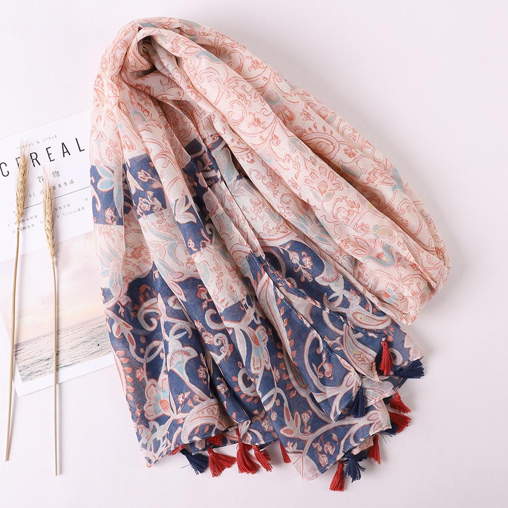 Luxury Brand Cotton Scarf Women Large Shawls Pashmina Muslim Hijab Foulard Design Print Lady Beach Stole Head Scarves Pareo