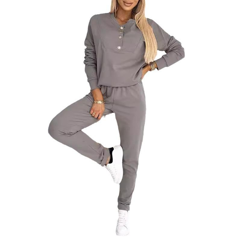 New Women's Half-button Long-sleeved Casual Sports Suit
