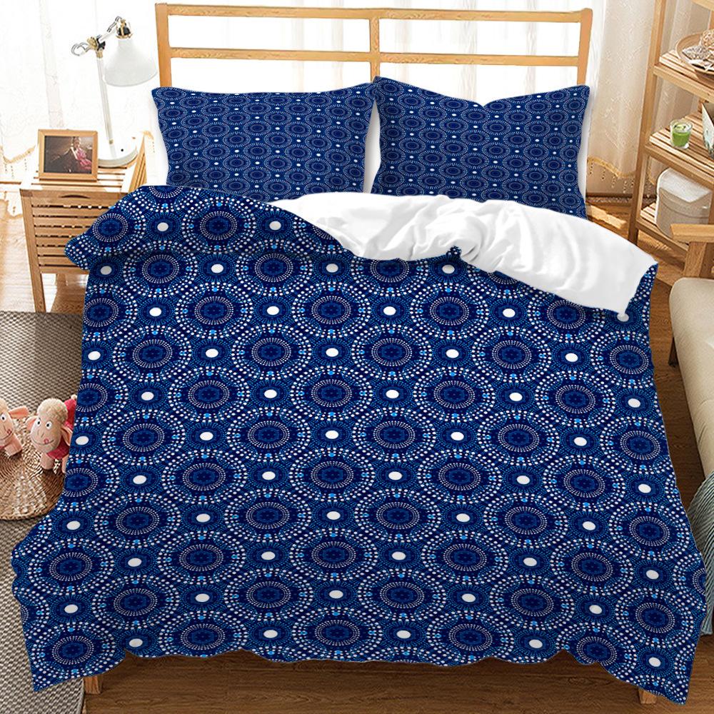 Quilt Cover And Wind Blue Pattern Digital Printing Bedding Three-Piece Set