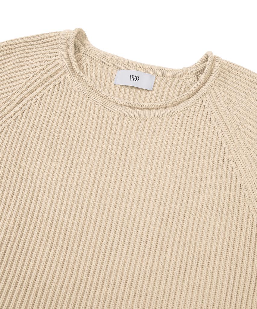 WEST GRAND BOULEVARD French Oversized Raglan Ribbed Cotton Knit Beige