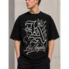 Men's Black Oversized T-shirt with Los Angeles Graphic Print, Short Sleeves, Crew Neck, Soft Cotton Feel, Streetwear Style for Casual Daily Wear