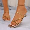 Goldene Niedrige Absatzsandalen für Damen Sommer zum Hineinschlüpfen Dünne Absatz-Outdoor-Slipper Damen 43 Party-Kleiderschuhe