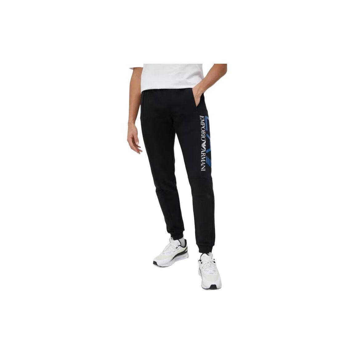 Emporio Armani SS23 Logo Letter Print Drawstring Cuffed Knit Joggers Men bottoms Black 3RPP56-PJLSZ-1200 S