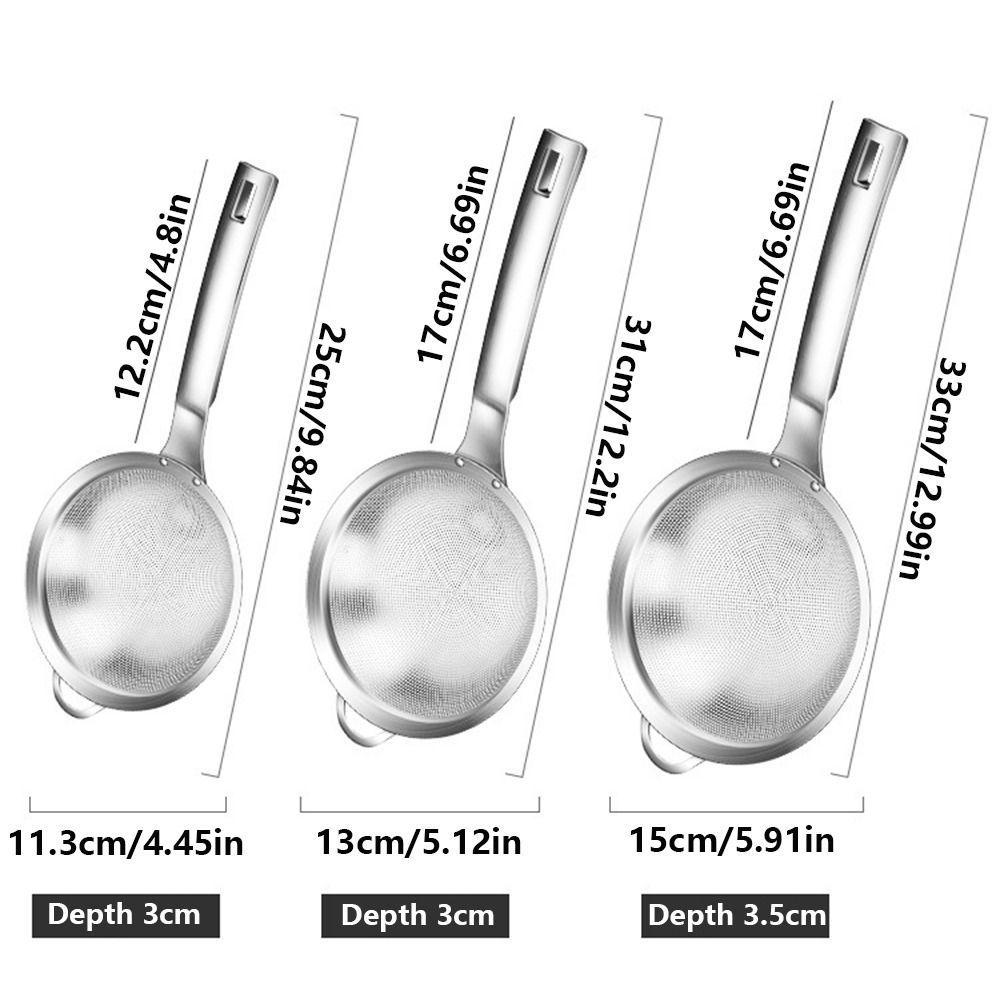 304 Stainless Steel Fine Mesh Filter Spoon Long Handle Kitchen Sieve  Flour Sifting