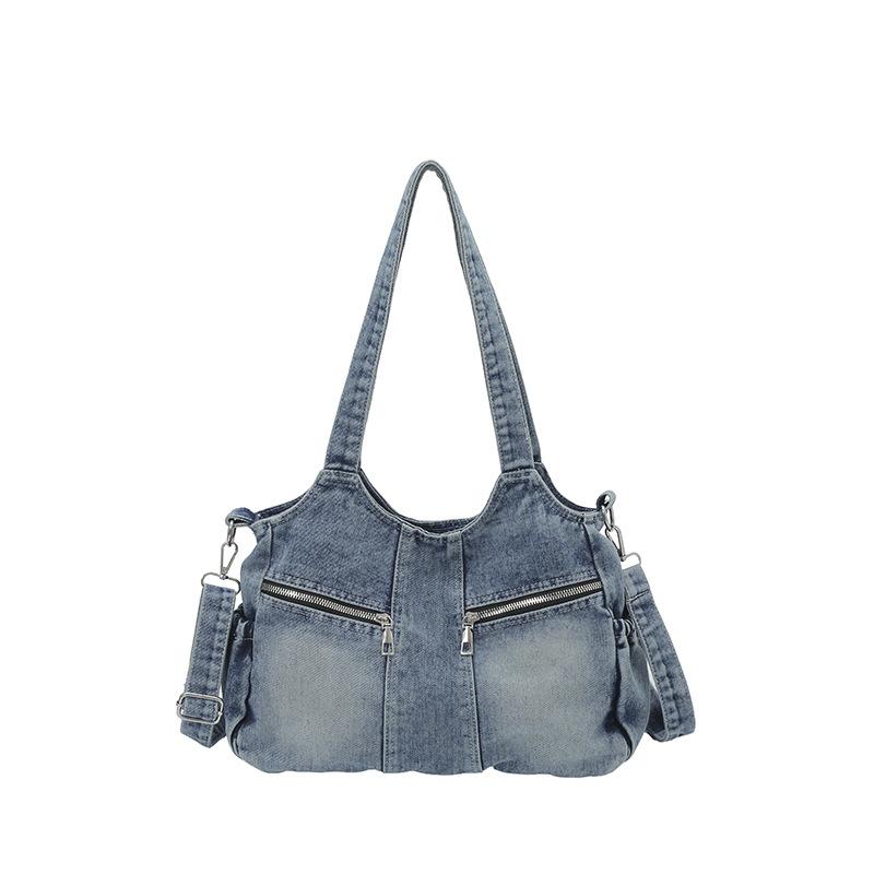 Schoolbag 1011 New Tote Bag Women's Trendy Denim Multi-Pocket Large Capacity Single Shoulder Commuter Handheld Crossbody Bag