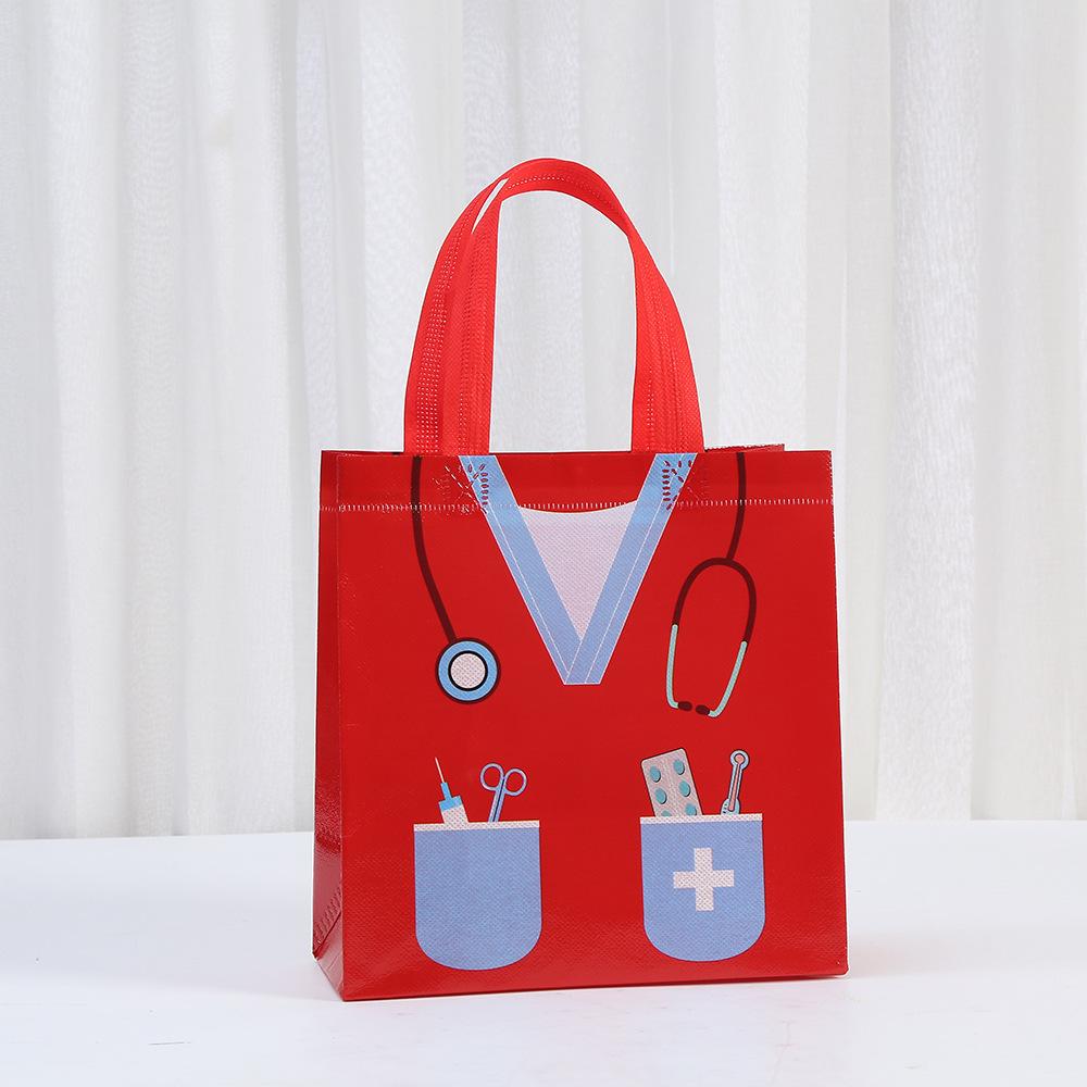 12/30pcs Nurses Day Gift Tote Bags Cartoon Nurse Print Non Woven Shopping Bags Party Favor Gift Packaging Bags