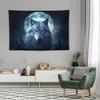 Mystic Wolf & Moon Tapestry,Night Forest with Glowing Full Moon & Gray Wolf Print,Wall Hanging for Dark & Nature Aesthetic Decor