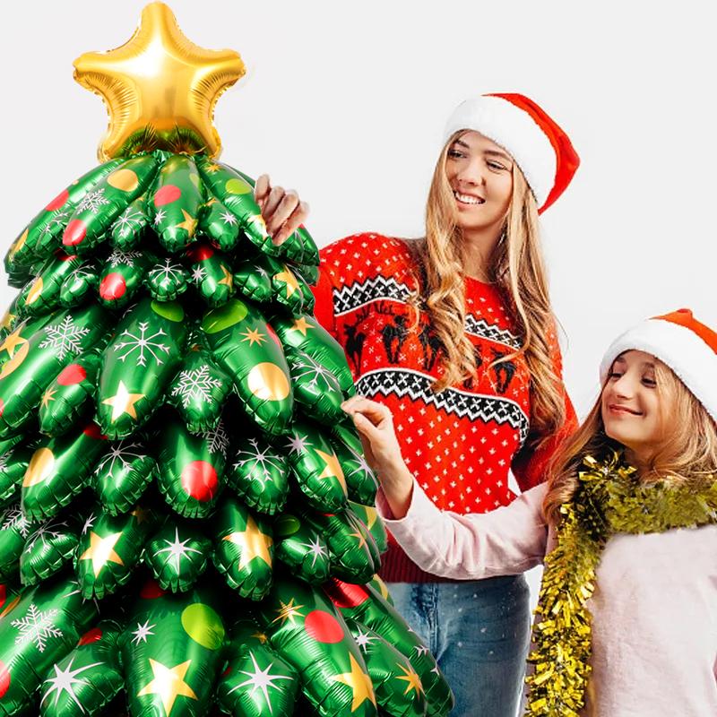 Christmas Theme Party Balloons Decorations Green Christmas Tree Foil Balloon Merry Xmas Party Supplies 2025 New Year Party Decor