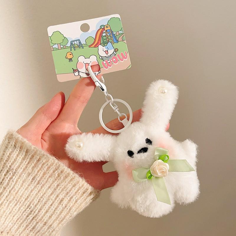 Rabbit Keyring Ornament Lovely Plush Animal Bowknot Keychain For Women Girls Versatile Bag Charm Pendant Birthday Gift