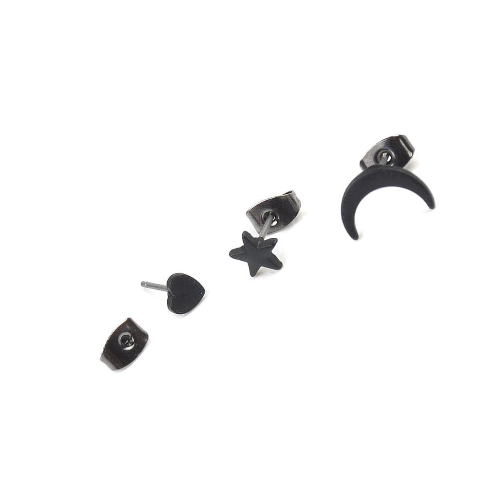 3PCS/Set Damen Stern Mond Herzform Ohrringe Mädchen Abendparty Abschlussball Ohrringe Punk Strass Ohrstecker