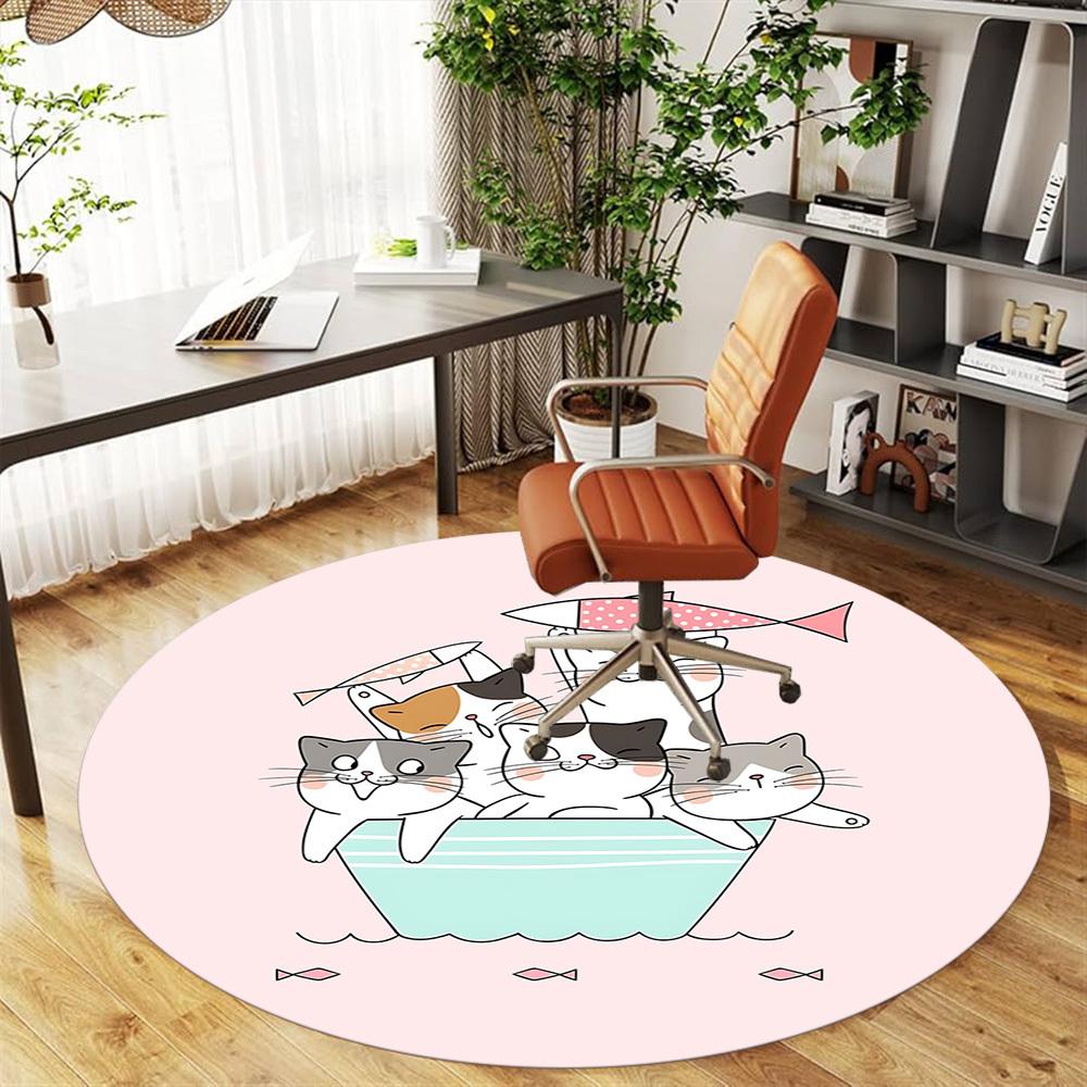 1pc Cat Boat Round Chair Mat Area Rug - Non-Slip, Floor Mat for Office, Bedroom, and Indoor Decor C1125016