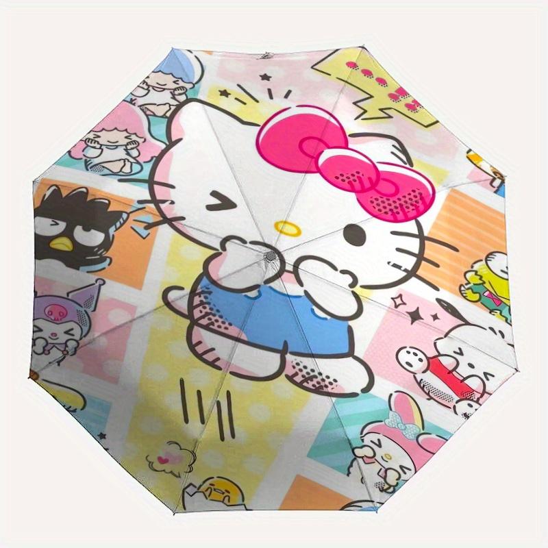 Hello Kitty and Friends Cartoon Umbrella, Portable 3-Fold Compact Umbrella, Suitable for Camping, Hiking and Travel, Ideal Easter Birthday Gift for Fa