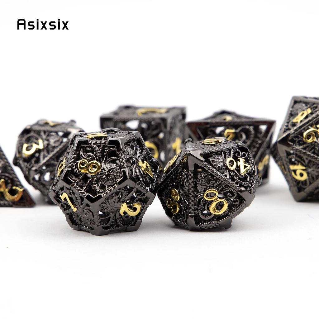 7 ks Black Golden Squid Metal Dice Sada dutých kovových mnohostěnných kostek Vhodné pro RPG stolní karetní hru