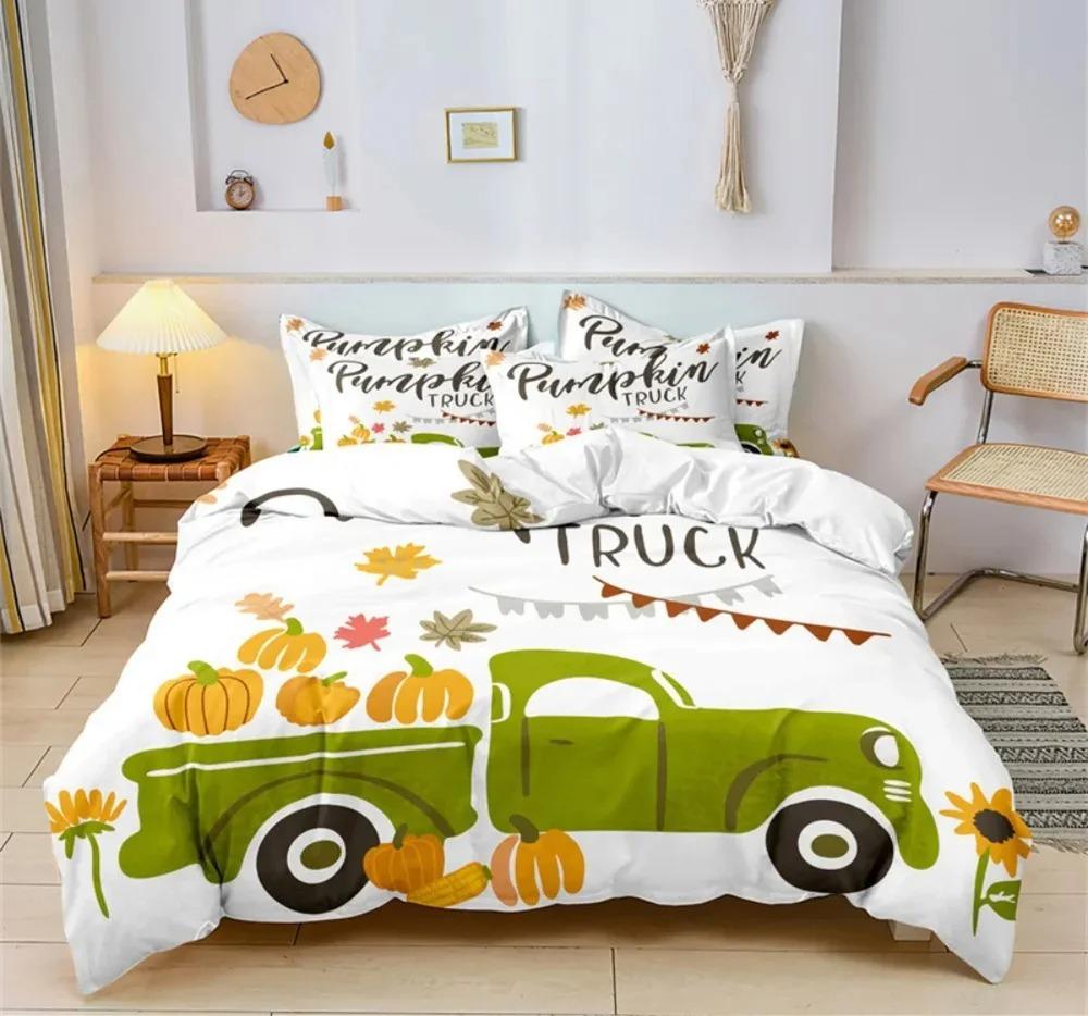 Cartoon Car Bedding Set Construction Vehicles Comforter Cover 3pcs Kids Machinery Truck Soft Polyester Duvet Cover for Boys Gift