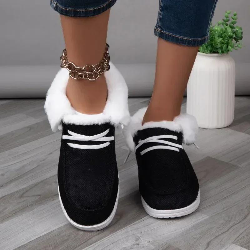 Mote Dames Snøresko Plysj Ballerinaer Slip-on Sko Damer Elegant Ny Vinter med Pels Plysj Ballerinaer Fritid Varm Bomullssko