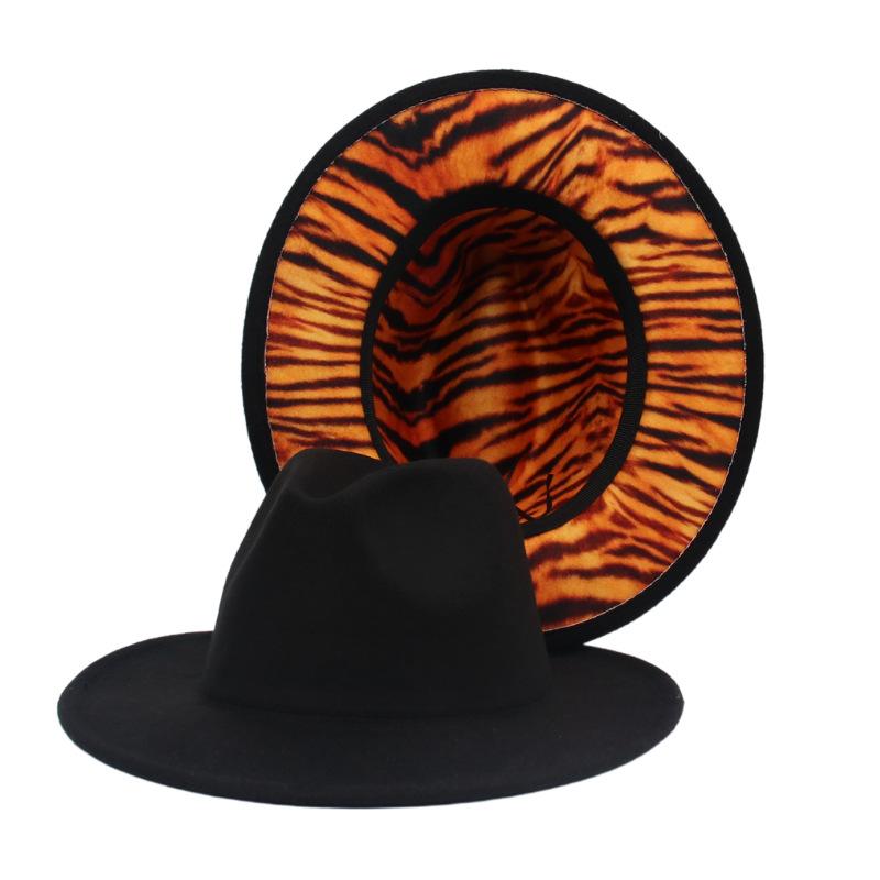 New Top Hat Outer Black Inner Pattern Double-Sided Jazz Hat Felt Hat Wholesale European And American Big Eaves Hat