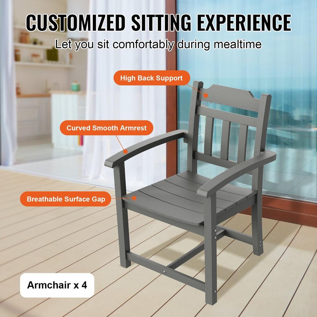 5 Pieces Patio Dining Set, Outdoor Square Furniture Table and Chairs, All Weather Garden Furniture Table Sets, HIPS Small Patio Conversation Set, For