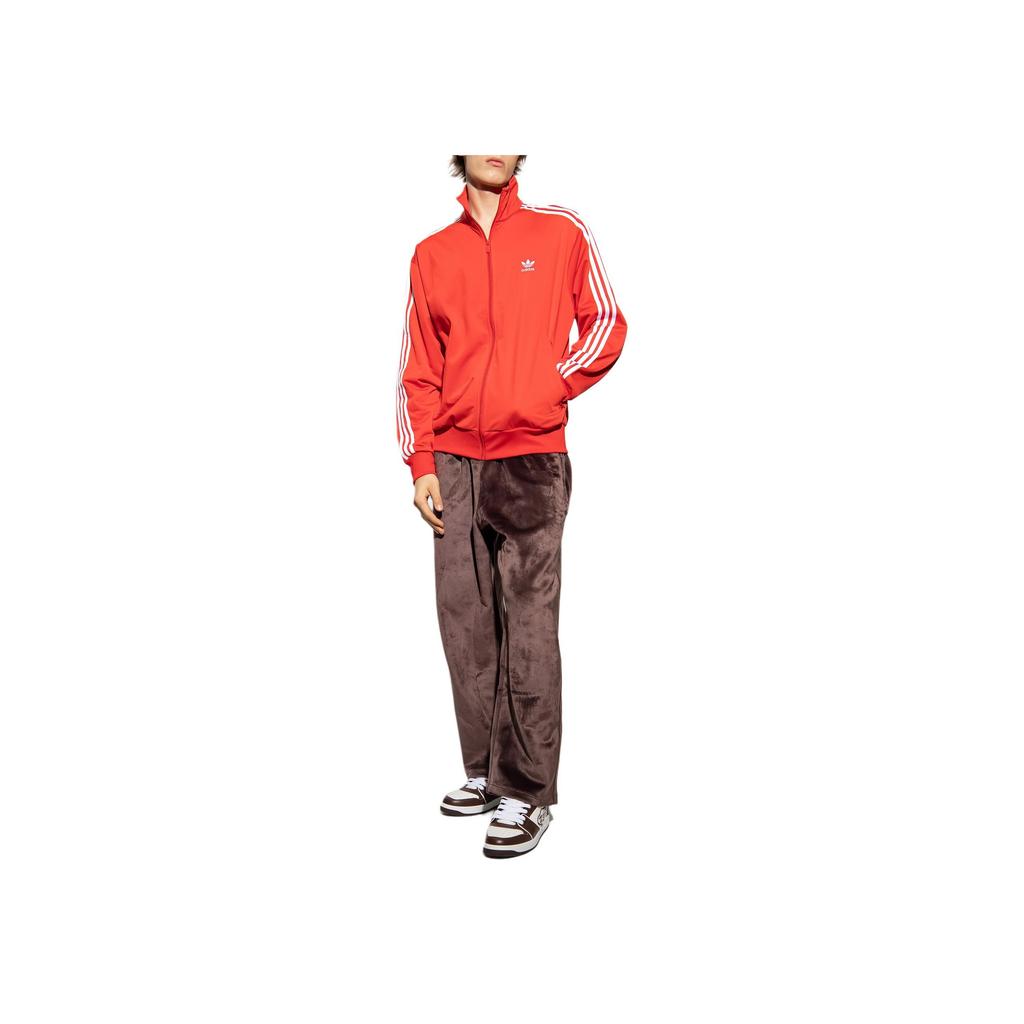 Adidas Originals Three-Stripe Logo Print Zip-Up Long Sleeve Jacket Men Jacket Crimson IJ7060