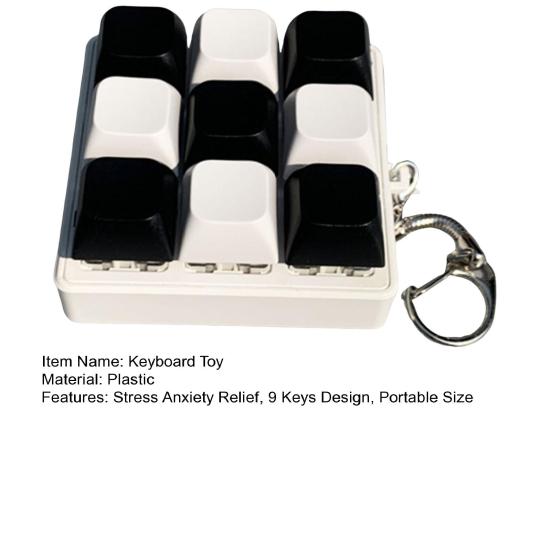 Black White Keyboard Fidget Toy Stress Anxiety Relief 9 Keys Keyboard Clicker Keychain Decompression Button Sensory Toy