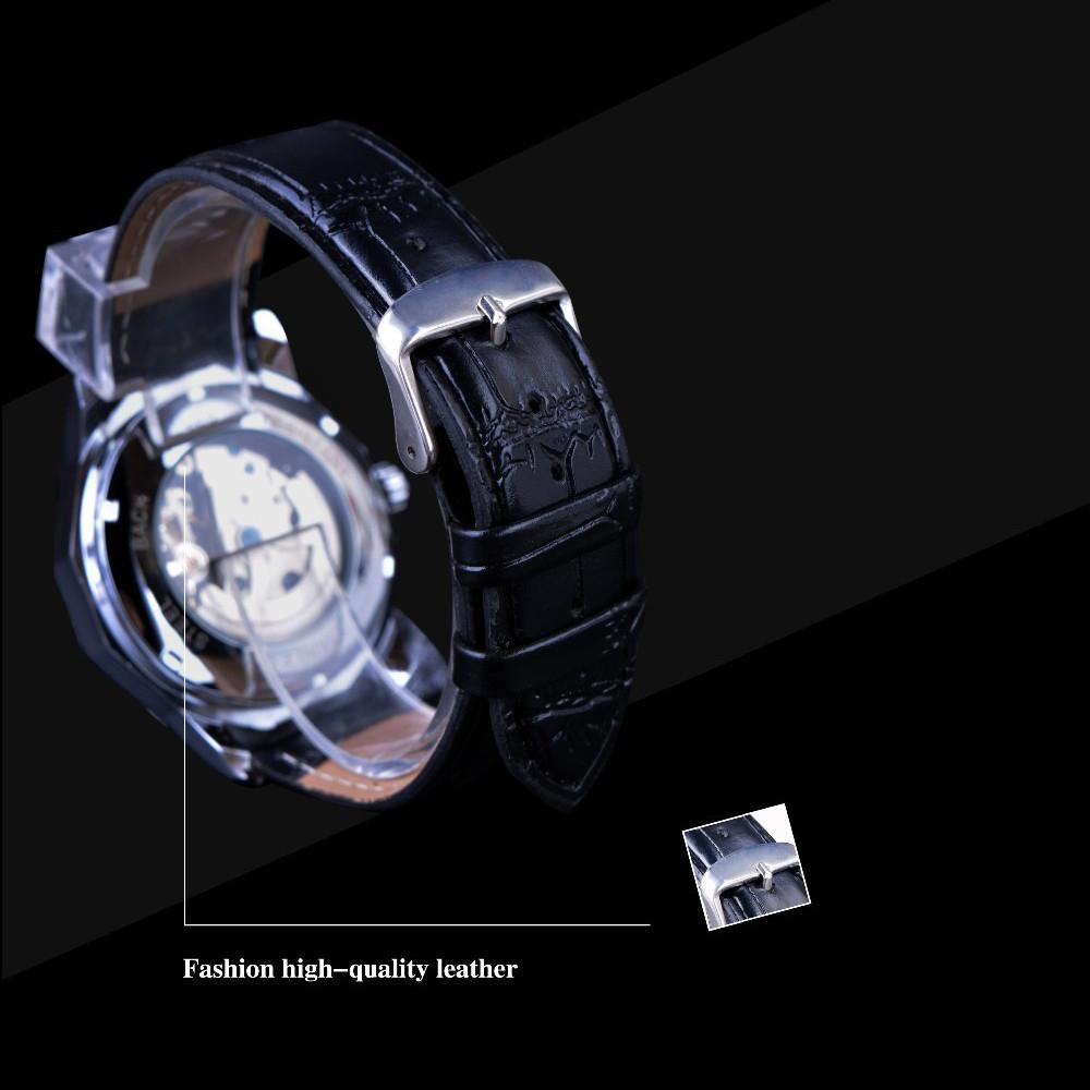 WINNER New Top Men's Watch Men's Skeleton Automatic Mechanical Strap Blue Needle Mechanical Watch Men's Watch