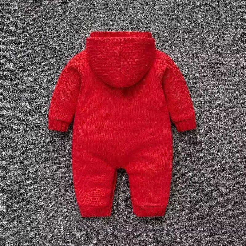 Thick Warm Infant Newborn Sweater Jumpsuit Hooded Kid Toddler Outerwear Baby Rompers