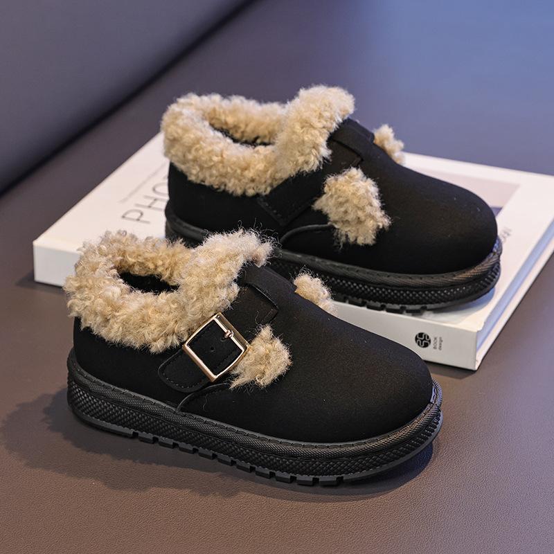 Kids Snow Shoes Retro Fashion Boys Girls Casual Shoes Suede Warm Round Toes Winter New Children Flat Shoes Soft Bottom