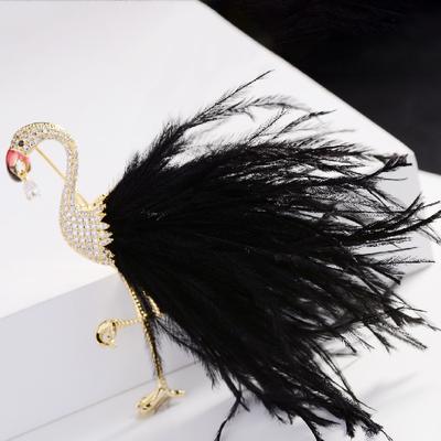 Fashion Cubic Zirconia Flamingo Brooch Simulation Feather Soft Clothing Atmosphere Creativity Animal Accessories Women