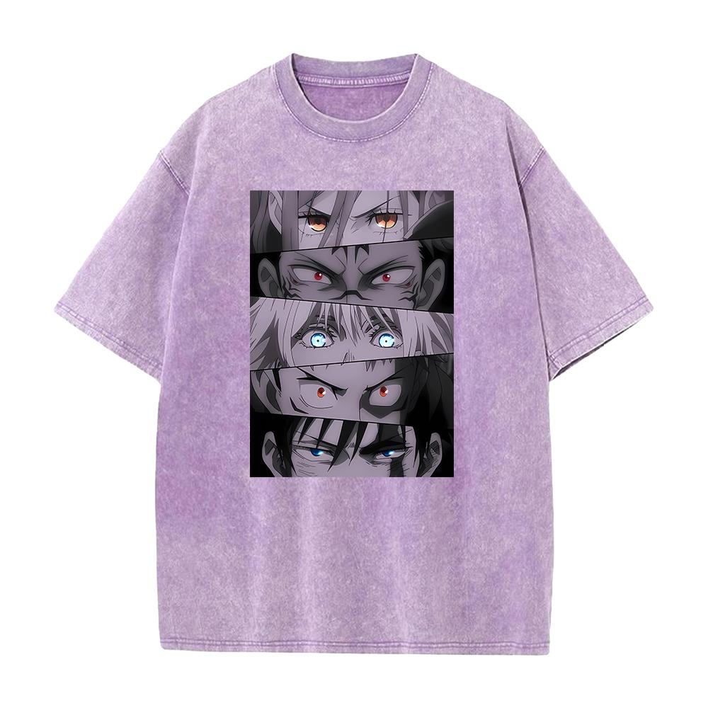 Anime Jujutsu Kaisen Gojo Satoru Itadori Yuji Fushiguro Megumi Print Washed T-shirt Men Women Washed Cotton Tshirts Harajuku Tee