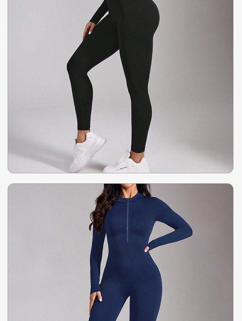 High-Intensity Zipper Long-Sleeve Yoga Bodysuit & Trousers Set