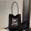 Trendy Korean Floral Print Shoulder Bag Spring New Double Sided Casual and Simple Commuting Bag Lightweight Canvas Tote Bag