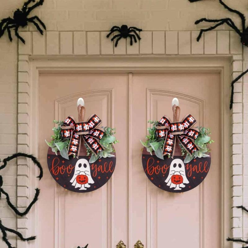 Handmade Wood Plaque Welcome Sign Stylish Indoor/Outdoor Wall Hanging for Halloween Enthusiasts Holiday Window display