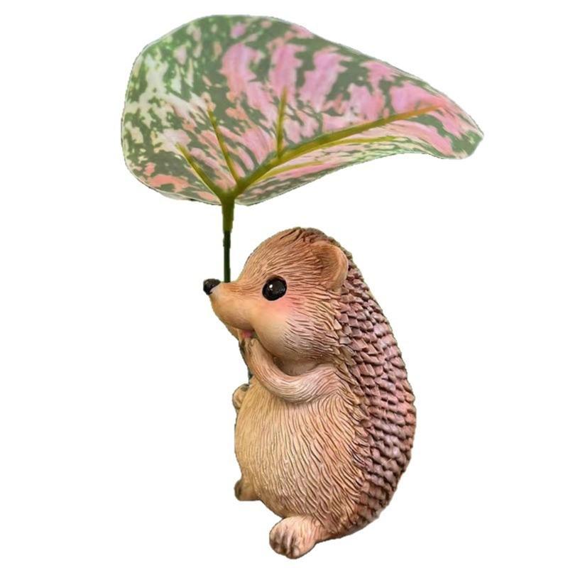 

Resins Hedgehog Sculpture Cute Hedgehog Holding Leaf Figurine for Garden Landscape Home Desk Decoration Gift Ornament 1