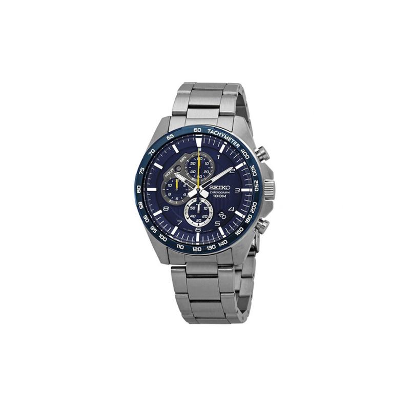 SEIKO Sports Chronograph Waterproof Quartz Steel Strap Men s Watch Blue Dial SSB321P1 синий
