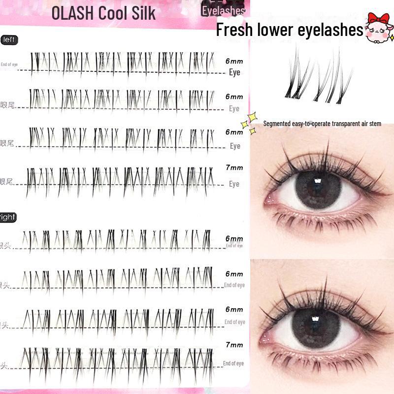Coolles Thunderbolt Segmented Natural Lower Eyelashes – Small Flame Design with Transparent Stem