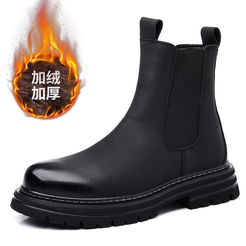 Ghete Chelsea Bărbați Toamnă și Iarnă 2025 Ajutor Ghete Britanice Fum Ghete Calde de Zăpadă Negru Fleece Ghete Martin Val