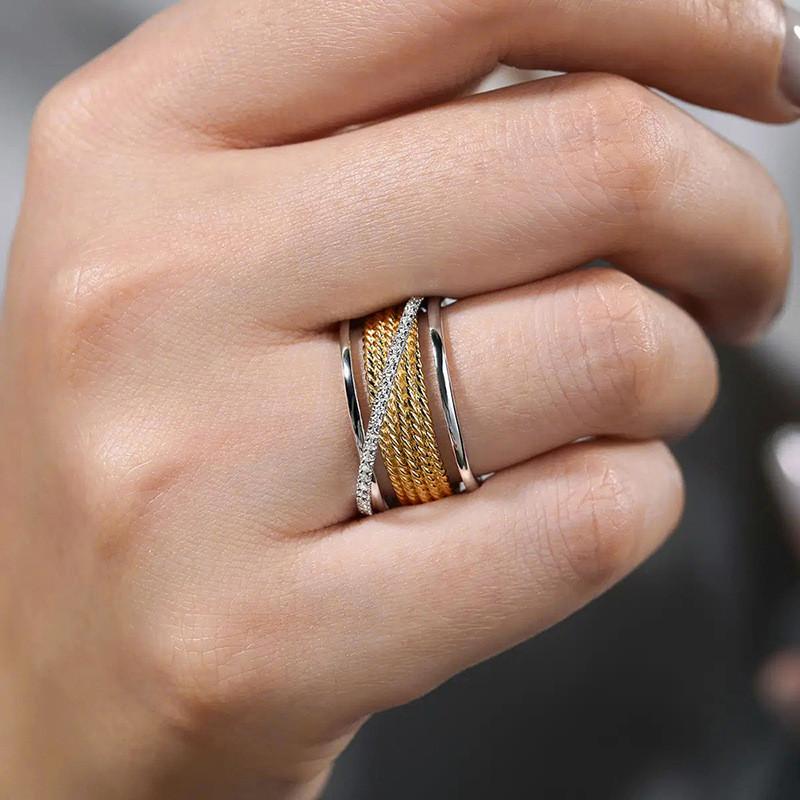 CopperTwisted Rings,Punk Vintage Minimalist Wedding Ring, Cubic Zirconia Rings,Thin Classic Polished Unisex Ring