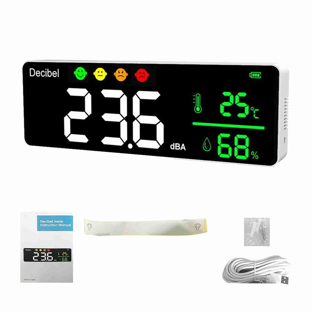 Noise Msuring Instrument Digital Decibel Sound Meter Temperature Meter Humidity Meter 3-in-1 Detector Indoor Wall Mounted Large Screen