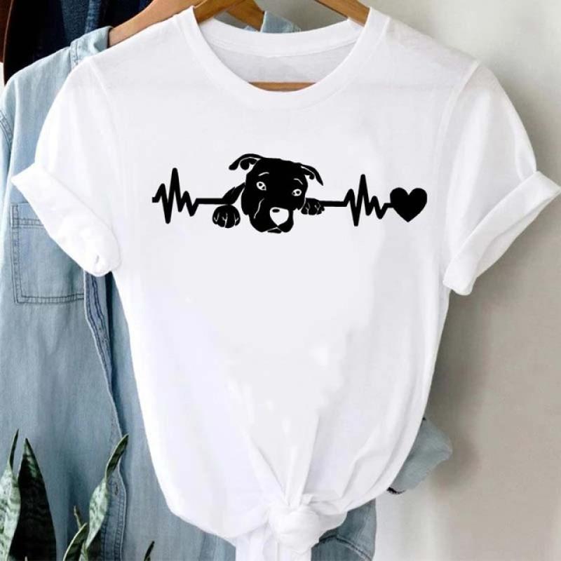 Frauen T Shirt Mode Hund Herzschlag Druck T-shirt Lustige 90er Jahre Druck T T-shirt Frauen T-shirt für Weibliche rote Hemd Kleidung Tops