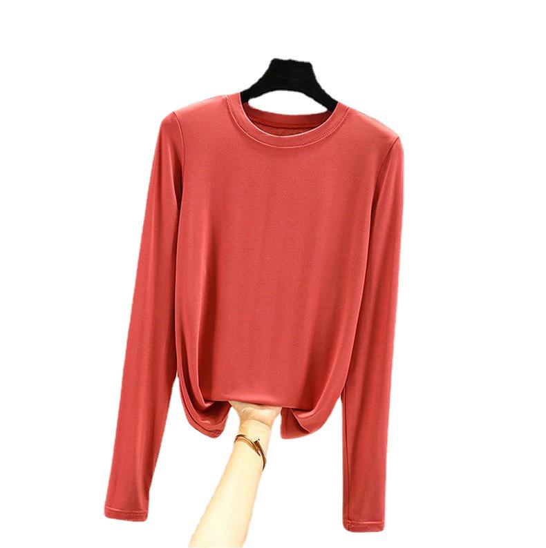 Women's Loose Korean-Style Modal Long-Sleeve Shirt - Spring/Autumn, Round Neck, Slimming, Versatile, Plus Size.