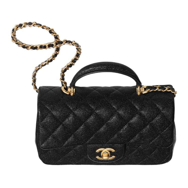 Chanel Classic Flap CF Grain Calfskin Chain Bag Handbag Mini Women's Black AS2431-B05607-94305