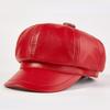 Women's Fashion Sheepskin Leather Octagon Beret Hat Duck Tongue Cap for Winter