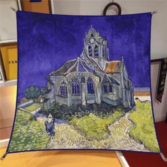 Oil Painting Four Seasons Luxury Square Silk Scarves Europe And America Fashion Bandannas New Twill Print Sunscreen Shawls