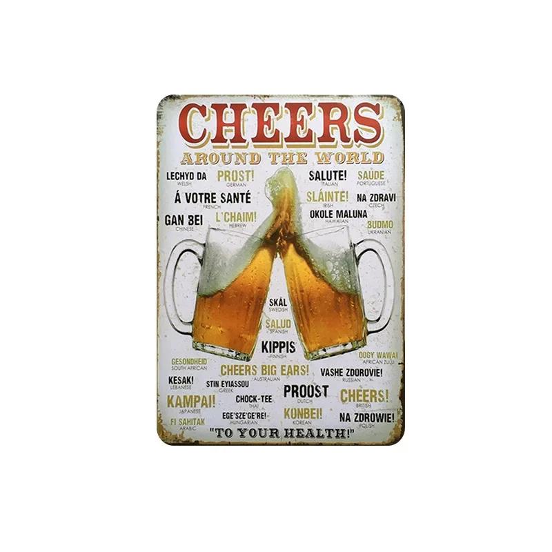 Vintage Beer Cheers Tin Sign Wall Plate Painting Decor Kitchen Bar Club Restaurant Pin Up Metal Signs Crafts Decorative Plaques