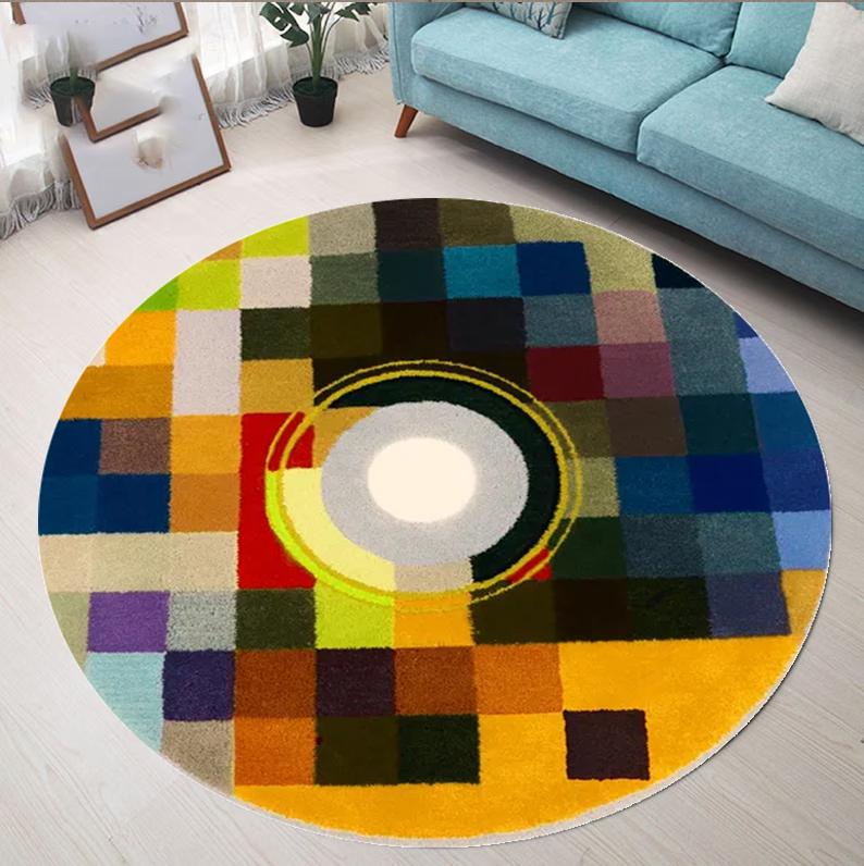 Cd Rug Retro Vinyl Record Round Rug Music Lover’s Black Record Carpet Musical Notes Design for Living Room Bedroom Home Office