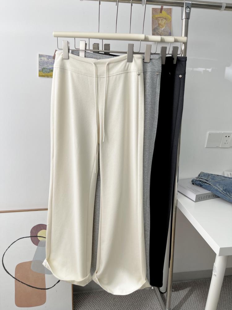 Thirteen Rows Women s Petite Korean Style Casual Flared Pants with Elastic Waist & Drawstring - Solid Color, Autumn Collection Large абрикосовый