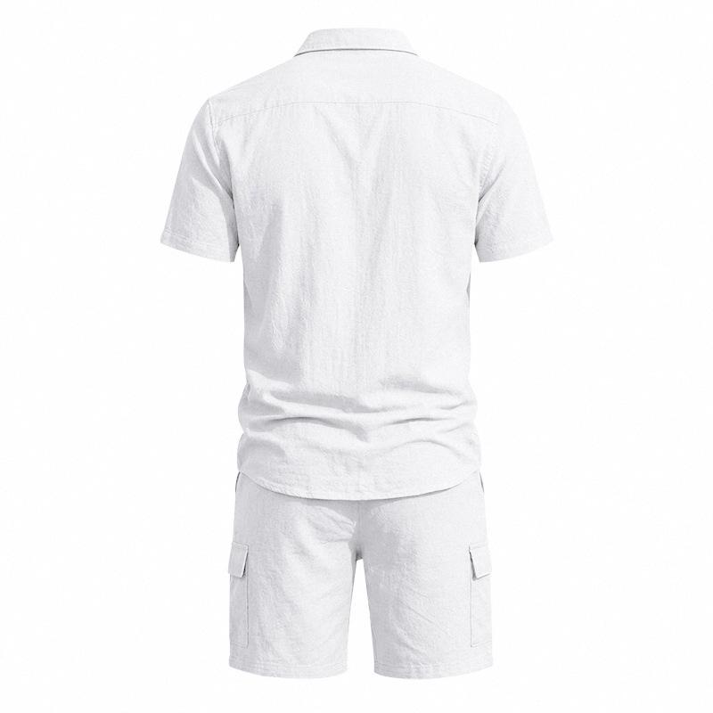 Men's Summer Linen Lapel Casual Shirt & Shorts Set: Breathable Cotton Two-Piece Workwear