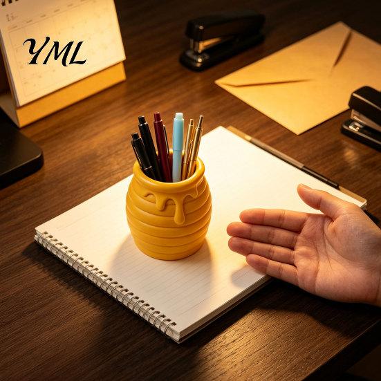 Creative Gift for Women 3D Printed Honey Jar Pen Holder, Desk Organizer Office Dressing Table Stationery, Makeup Brush Toothbrush Cute Storage