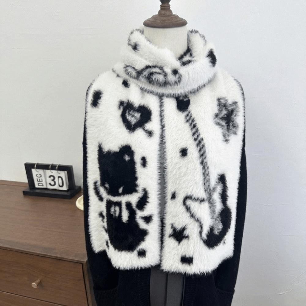 Thick Guitar Cats Scarf Double Sided Long Plush Muffler Fashion Neck Wrap Trendy Men